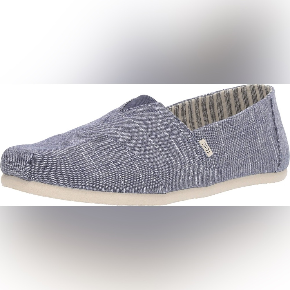 TOMS Navy Rugged Canvass Chambray Light Blue Loafers Slides Classic Venice 10.5